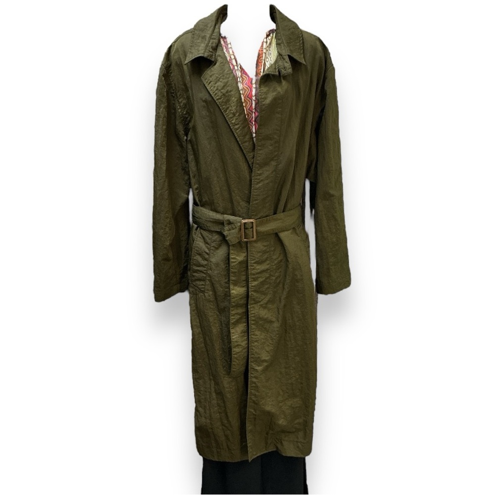Nordstrom unisex Trench Coat vintage **Tag-XL olive green 90s Y2K crinkle belted
